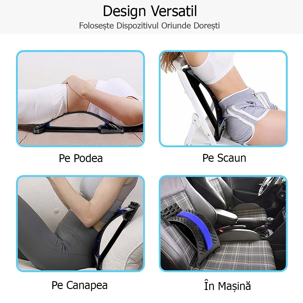 Dispozitiv pentru zona lombara 3in1 Better Posture Pro, pentru intinderea, masajul si relaxarea spatelui 3